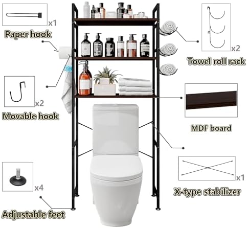 Over The Toilet Storage Shelf 3 Tier Bathroom Organizer Black Oak