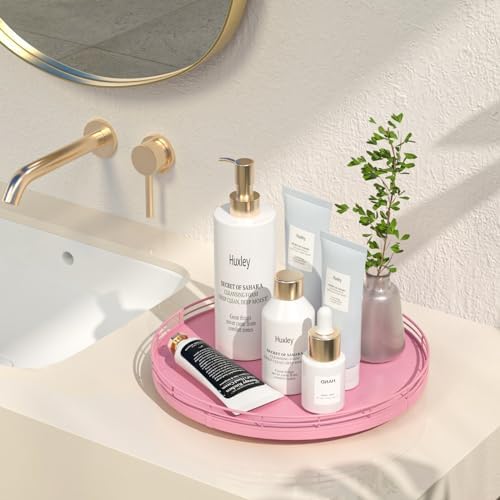 Oroyutor 12-Inch Oak Lazy Susan Vanity Tray, Pink Finish