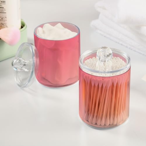 Gredecor 4 Pack Gradient Pink Qtip Holder Organizer Dispenser Clear Bathroom Storage Canister Cotton Ball Holder Bathroom Containers for Cotton Swabs/Pads/Floss