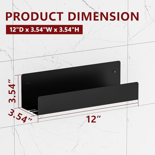 Qeke Shower Caddy, 12" Bathroom Shower Shelf Organizer with 2 Hooks, SUS304 Stainless Steel Floating Shower Shelves with Large Capacity, Rustproof Shower Rack for Inside Shower, Matte Black