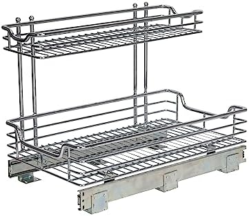 Household Essentials Glidez 2‑Tier Large Multipurpose Chrome‑Plated Steel Pull‑Out/Slide‑Out Under Sink Organizer, Chrome Finish