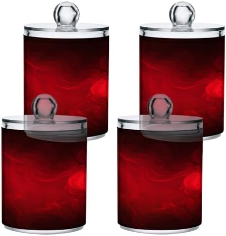 Gredecor 4 Pack Qtip Holder Clear Red Apothecary Jars with Lids Plastic Acrylic Bathroom Jars Vanity Countertop Canister Storage Organizer for Cotton Ball,Swabs,Pads,Floss