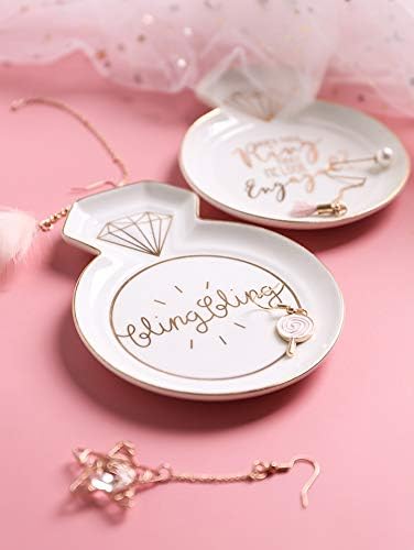 Stephanie Imports Diamond Ring-Shaped bling bling Engagement Ceramic Trinket Plate and Decorative Jewelry Dish