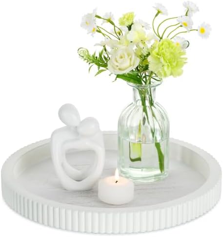 Hanobe White Decorative Coffee Table Tray, Scalloped Edge