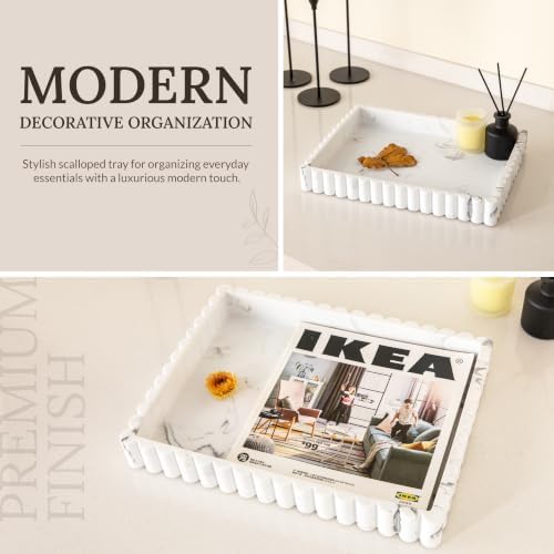 12" White Resin Decorative Tray, Home Decor for Coffee Table