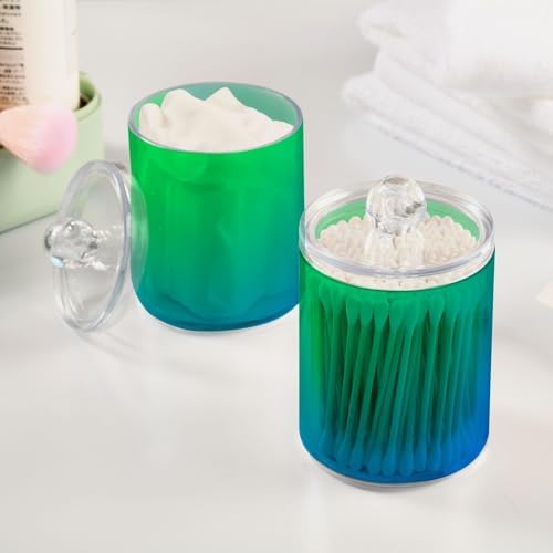 Gredecor 4 Pack Green Blue Gradients Qtip Holder Organizer Dispenser Clear Bathroom Storage Canister Cotton Ball Holder Bathroom Containers for Cotton Swabs/Pads/Floss