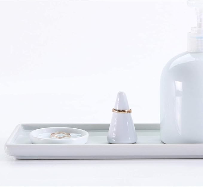 Ceramic Toothbrush Holder for Bathroom Toothbrush Tray for Vanity Countertop Storage Organizer for Holding Toothpaste Dental Floss Picks Makeup Brushes Trays for Household Purposes(Large