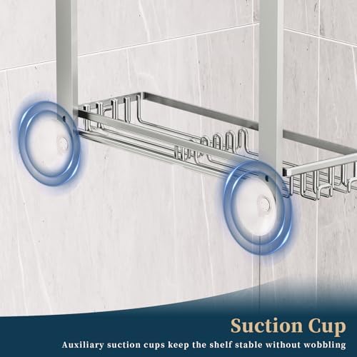 Consumest Over The Door Shower Caddy - 4 Tier Adjustable Hanging Shower Organizer Shelf with 2 Soap Holders & 22 Hooks, Rustproof Easy Installation Hanging Storage Rack for Bathroom, Silver