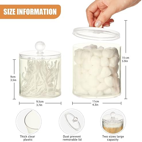 Gredecor Ivory Apothecary Jars with Lids for Bathroom & Kitchen Organization Containers Acrylic Plastic Organizers Great for Q-Tip Cotton Swabs, Jewelry, Food & Candy Storage, Set of 2 Sizes