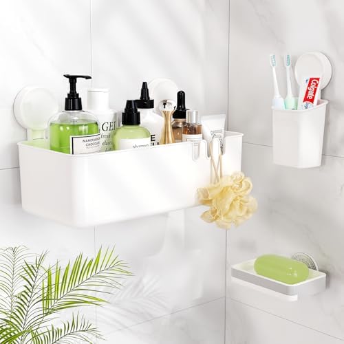 LUXEAR Shower Caddy Suction Cup Shower Basket 3 Pack