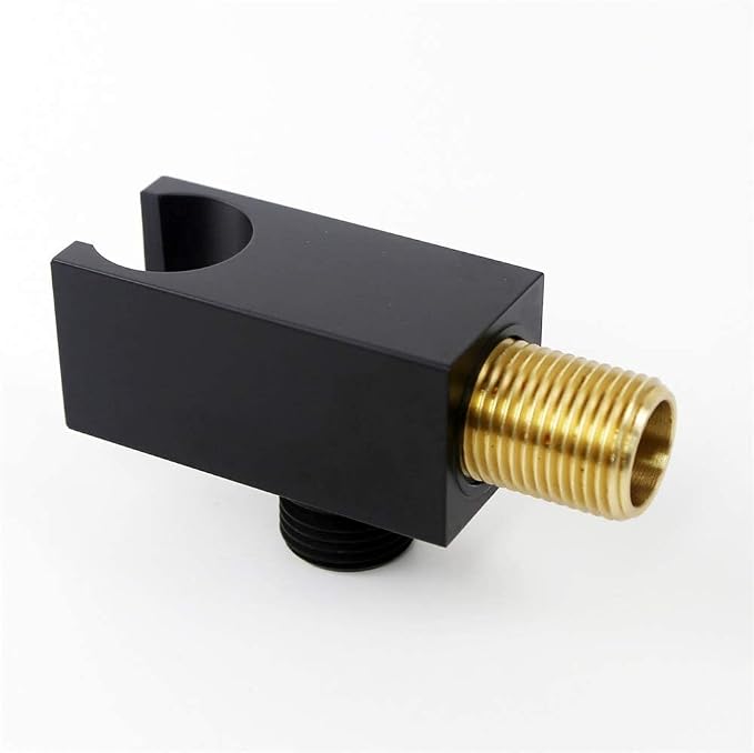 Shower Wand Holder Wall Mount Hand Held Shower Head Holder with Hose Connector for Shower System Faucet Set Shower Elbow Handheld Shower Handle Sprayer Holder Bracket Shower Hose Adapter Matte Black