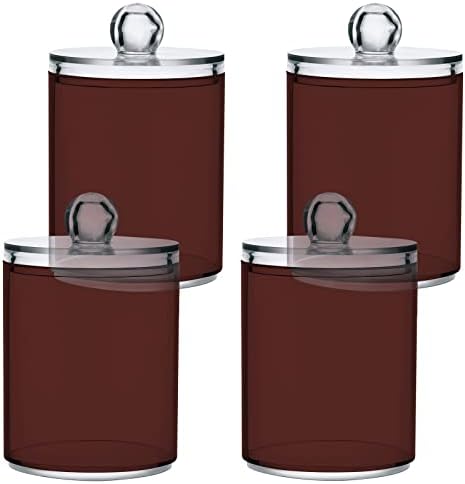 Burgundy Qtip Dispenser Apothecary Jars Bathroom Qtip Holder Storage Canister 10 Oz Plastic Jar for Cotton Ball Swab Round Pads Floss 4pcs