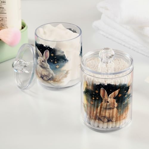 MNSRUU 4 Pack Qtip Holder Organizer Dispenser Animal Rabbit Pink Bathroom Storage Canister Cotton Ball Holder Bathroom Containers for Cotton Swabs/Pads/Floss