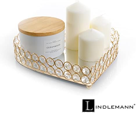 Heart Shaped Decorative Tray Metal Crystal Vanity Trays Glass Mirror Perfume Organiser Makeup Jewelry Trinket Holder for Party & Holiday Home Decoration (Heart, 11in, Gold)