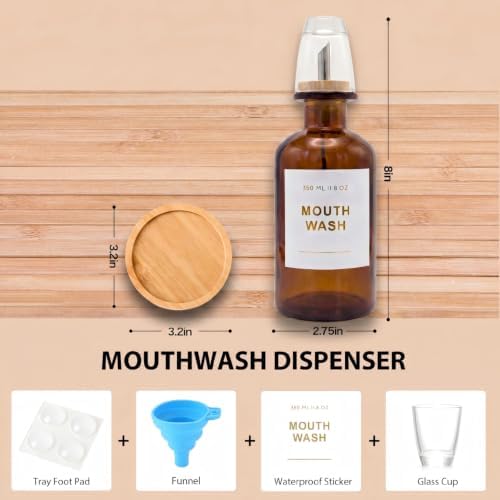 11.8OZ Glass Mouthwash Dispenser for Bathroom, Amber