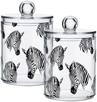 2 Pack Qtip Holder Organizer Dispenser Zebra Line Print Bathroom Storage Canister Cotton Ball Holder Container for Cotton Pads/Swabs/Floss