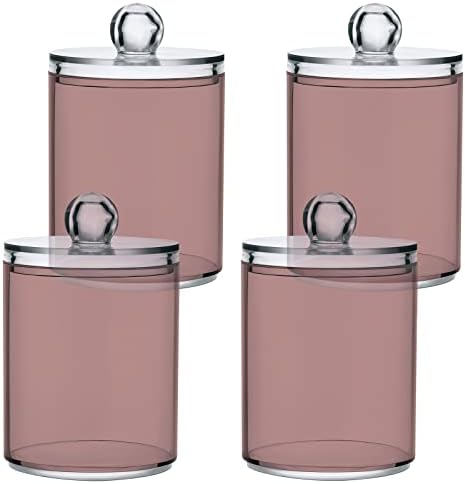 SHJI Rosy Brown Qtip Holder Organizer Dispenser Cotton Swabs Cans Plastic Jars with Lid Set 4 Pack Bathroom Storage Canister for Cotton Ball Floss Cotton Pads