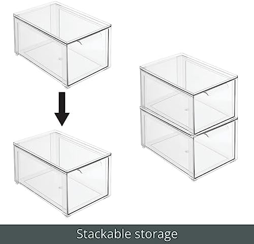 mDesign Plastic Stackable Bathroom Storage with Pull Out Bin Organizer Drawer for Cabinet, Vanity, Shelf, Cupboard, Cabinet, or Closet Organization - Lumiere Collection - 2 Pack - Clear