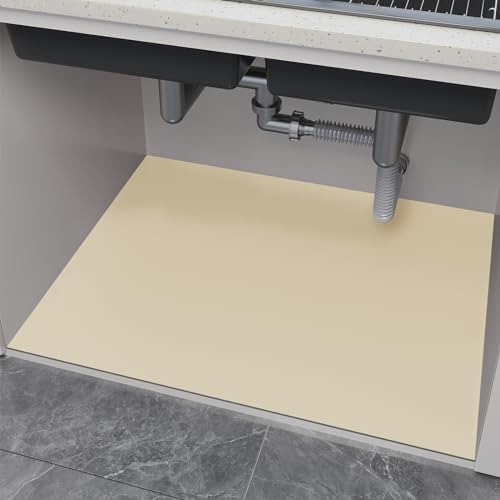 Under Sink Mats-31" x 20" (Cut-to-Fit) Absorbent Shelf Liner for Kitchen&Bathroom Cabinets | Non-Slip, Quick-Dry Cabinet Liner for Under Sink, Vanity & Utility Storage (Beige,31''x20'')