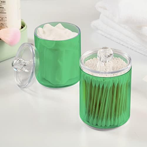 SHJI Navy Green Qtip Holder Organizer Dispenser Cotton Swabs Cans Plastic Jars with Lid Set 4 Pack Bathroom Storage Canister for Cotton Ball Floss Cotton Pads