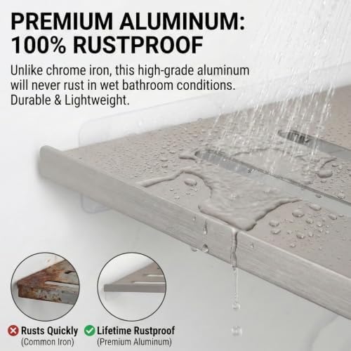 BVL Corner Shower Shelf, 8 Inch Brushed Nickel 2-PACK Bathroom Corner Organizer, 3M Adhesive Wall Mounted Shower Caddy, Waterproof Rustproof Metal Storage Rack for Shampoo Soap