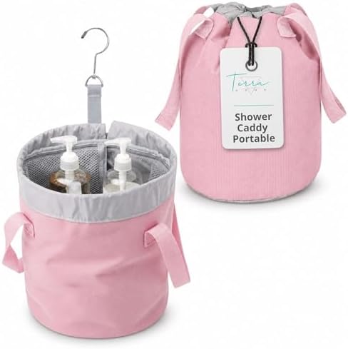 Quick Dry Mesh Shower Caddy for College Dorms – Lightweight Shower Caddy Mesh with Drawstring Top, Breathable Mesh Bottom, Multiple Pockets with Zippers for Cruise Essentials for Shower(Blush Pink)