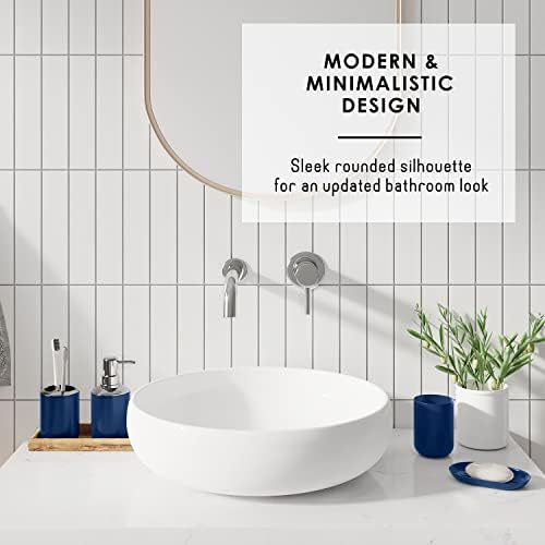 Clara Clark Bathroom Accessories Set - Bathroom Set with Adhesive Corner Shower Caddy Hanging, 25PC Bathroom Accessory Set, Navy Shower Curtain Set, Toilet Brush, Trash Can & Soap Dispenser