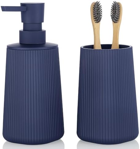 YAUKPH Bathroom Soap Dispenser and Toothbrush Holder Striped Blue