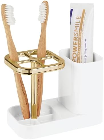iDesign Toothbrush Holder, White/Gold