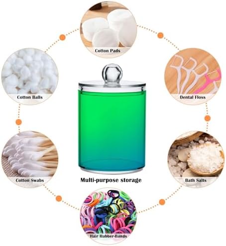 Gredecor 4 Pack Green Blue Gradients Qtip Holder Organizer Dispenser Clear Bathroom Storage Canister Cotton Ball Holder Bathroom Containers for Cotton Swabs/Pads/Floss