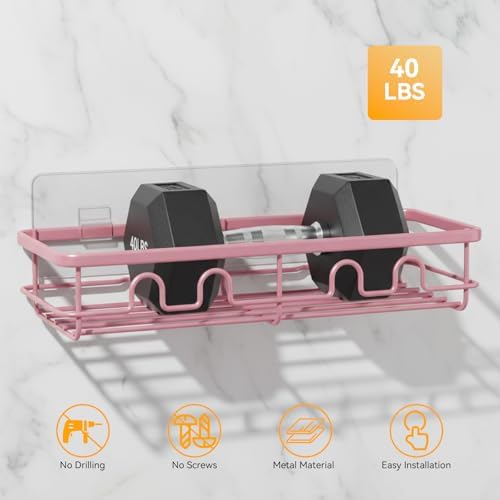 Adhesive Shower Caddy, Large Capacity Shower Racks for Inside Shower, No Drill Bathroom Shower Organizer and Storage, 2 Pack Pink Bathroom Shelves, Home Decor Rv Accessories, Apartment