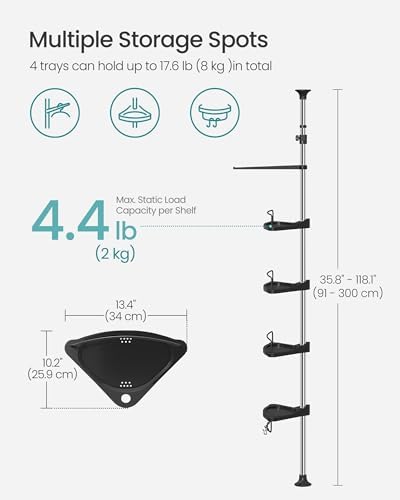 SONGMICS 4-Tier Corner Shower Caddy Tension Pole for Bathroom