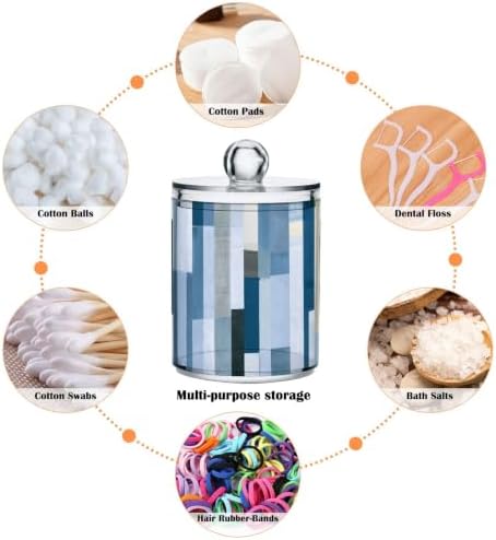 Fustylead 2 Pack Blue Stripe Qtip Holder Dispensers, Bathroom Storage Canister Plastic Apothecary Jar Set for Cotton Swabs, Ball, Pads, Floss