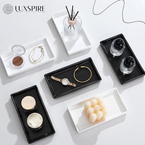 Luxspire Bathroom Vanity Tray Ceramic Perfume and Jewelry Dish, Mini, White