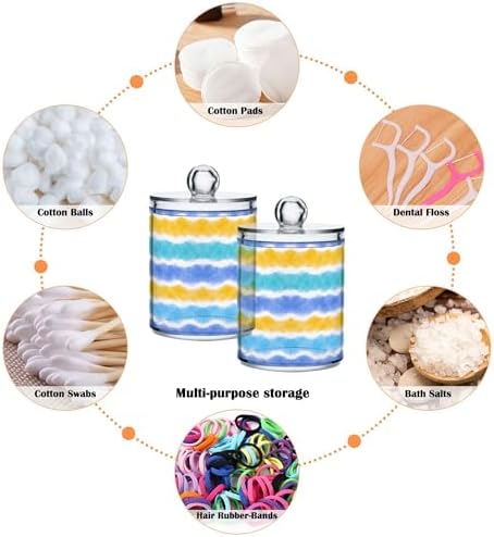 MNSRUU 4 Pack Qtip Holder Organizer Dispenser Colorful Tie Dye Bathroom Storage Canister Cotton Ball Holder Bathroom Containers for Cotton Swabs/Pads/Floss