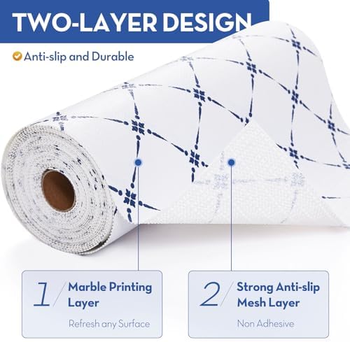 Drawer Shelf and Cabinet Liner, Thick Strong Grip,Shelf Liners Non-Adhesive Liners Protect Kitchen Cabinets and Cupboard, Bathroom Drawers,Under Sink Mat, 17.5IN X 30FT, Blue Stripe