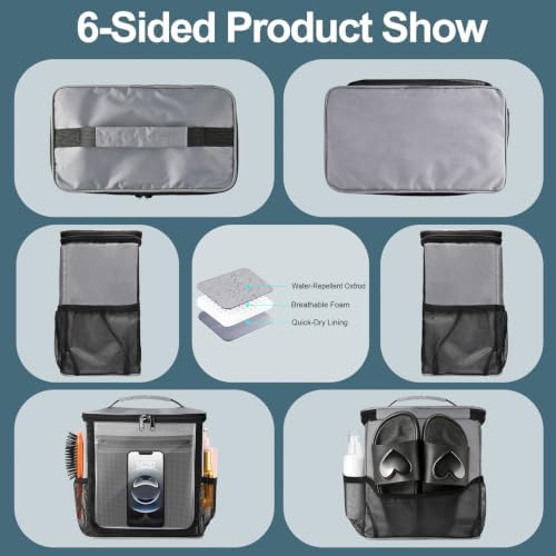 Portable Hanging Shower Caddy, Large Capacity Travel Toiletry Bag for Men & Women, Bath Organizer with Hook & Waterproof Phone Compartment, for Gym, Travel, Dorm, Picnic, Bathroom(Grey)