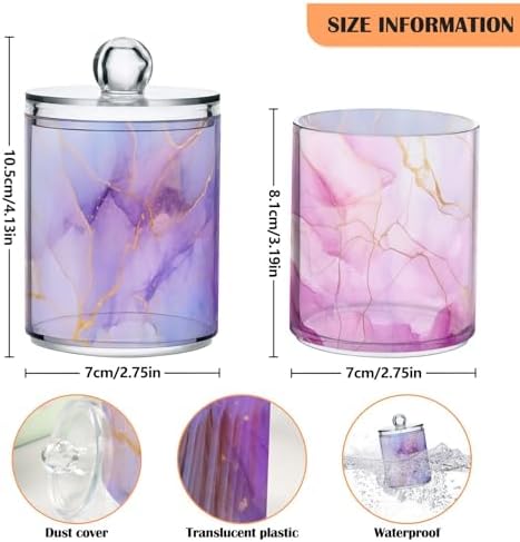 4 Pack Qtip Holder Dispenser with Lids, Watercolor Gold Blue Marble Plastic Storage Containers,Bathroom Canisters Organizer for Cotton Ball, Cotton Swab, Cotton Round Pads, Floss 21215355