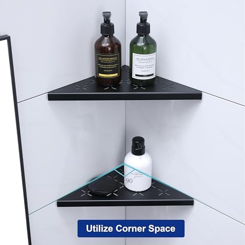 10" Corner Shower Shelf, 1-Pack Shower Shelves SUS304 Stainless Steel Bathroom Shelves for Tile Walls, Recessed Corner Shelf Organizer Rack, No Drilling (Matte Black)