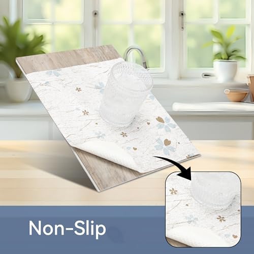 FIFTY FEET 20"x120" Non-Adhesive Shelf Liner for Kitchen Cabinets and Drawers, Washable Non-Slip PVC Cabinet Liner (White Floral)(1 Roll)