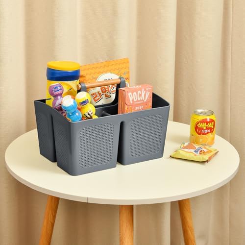 ALINK Portable Shower Caddy Basket with Compartments, Plastic Divided Cleaning Caddy Organizer Storage Tote with Handle for Bathroom, College, Dorm Room Essentials, Dark Gray