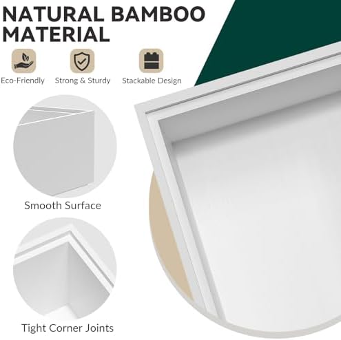 Lixple Bamboo Kitchen Drawer Organizer, 2 Pack, 6" x 3" x 2", White