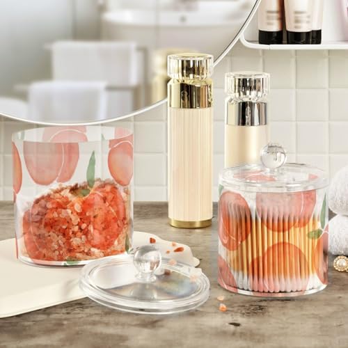 DOMIKING Peaches 2 Pack Bathroom Canisters Acrylic Storage Containers for Cotton Balls, Makeup Sponges, Floss