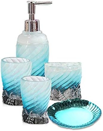 Bathroom Accessory Set, 5 PCS Bath Ensemble Set Includes Soap Dispenser, Soap Dish, Tumbler, Toothbrush Holder - Polyresin Glass for Home, Office, Superior Hotel