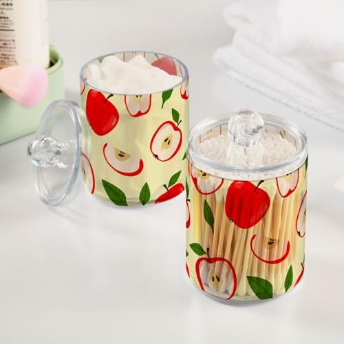 DOMIKING Leaves Fruit Yellow 2 Pack Cotton Swab Holder Dispenser Plastic Jar Bathroom Storage Canister Acrylic Containers for Cotton Round Pads Ball Swab