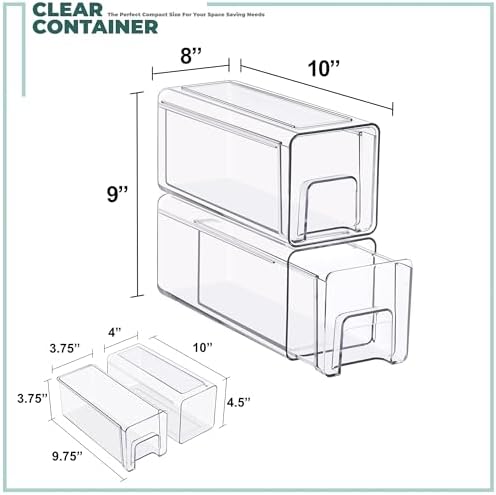 Sorbus Clear Stackable Storage Drawers with Handles (Small, 2 Pack)