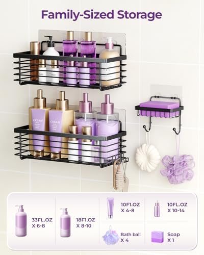 ODesign Shower Shelves Adhesive 3 Pack Stainless Steel Storage Shelve-Black