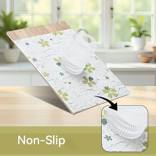 FIFTY FEET 12"x120" Non-Adhesive Shelf Liner for Kitchen Cabinets and Drawers, Washable Non-Slip PVC Cabinet Liner (Green Floral)(6 Roll)