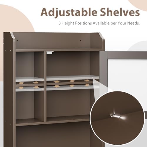 ZENY Over The Toilet Storage Cabinet, Bathroom Organizer with Adjustable Shelf and Double Doors, Freestanding Bathroom Space Saver Toilet Rack (Brown)