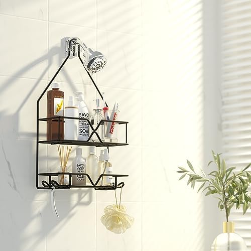 TreeLen Shower Organizer Hanging Shower Caddy over Shower Head Black Bathroom Hanger for Shampoo Razor Soap